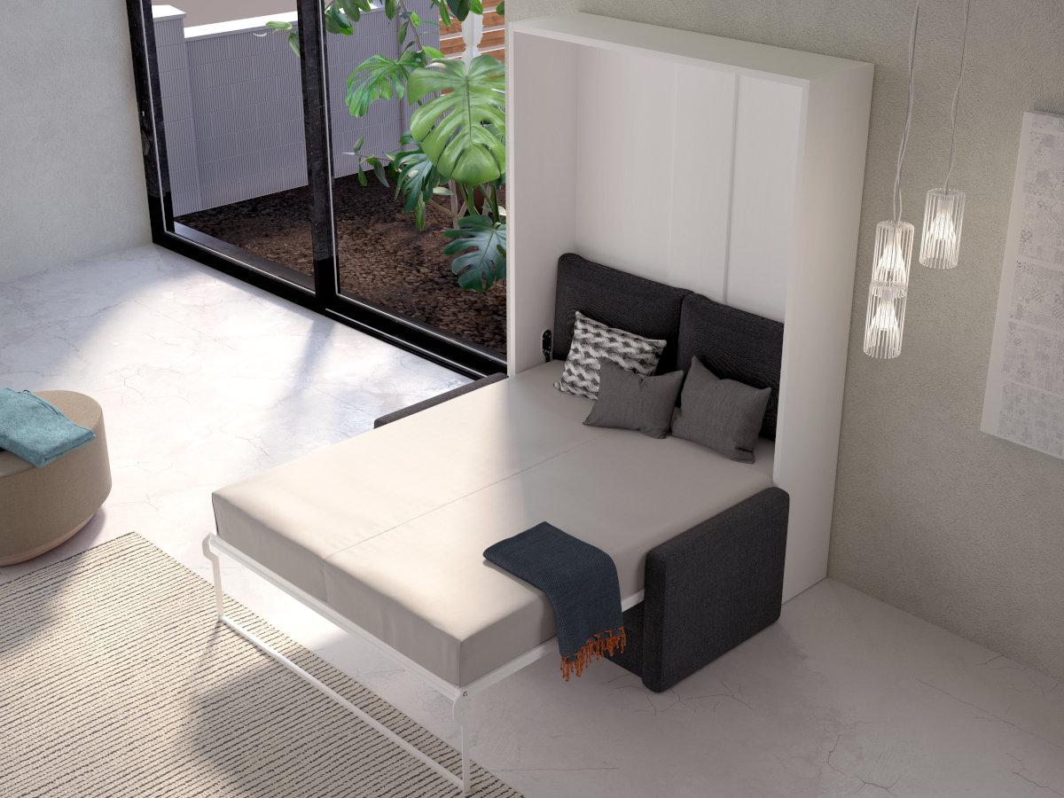 BASIC - Cama Abatible Basic Vertical con Sofá y con Estantes